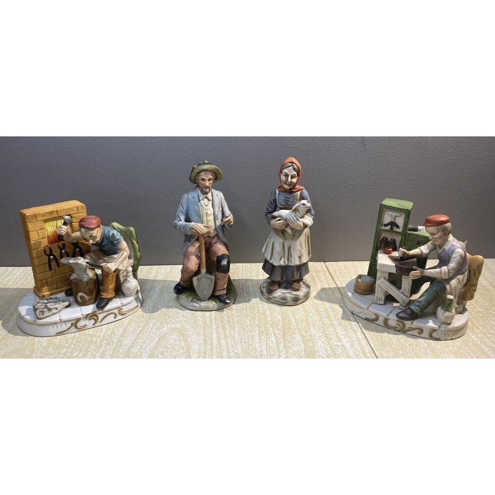 VTG Ceramic Figurines Old Man Blacksmith & Cobbler Old Man/Shovel Old Lady/Lamb